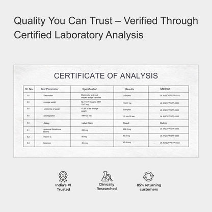 glutathione certificate of analysis (Raw) - 1g Users appreciate the liposomal technology Liposomal Glutathione Supplement | CYMBIOTIKA