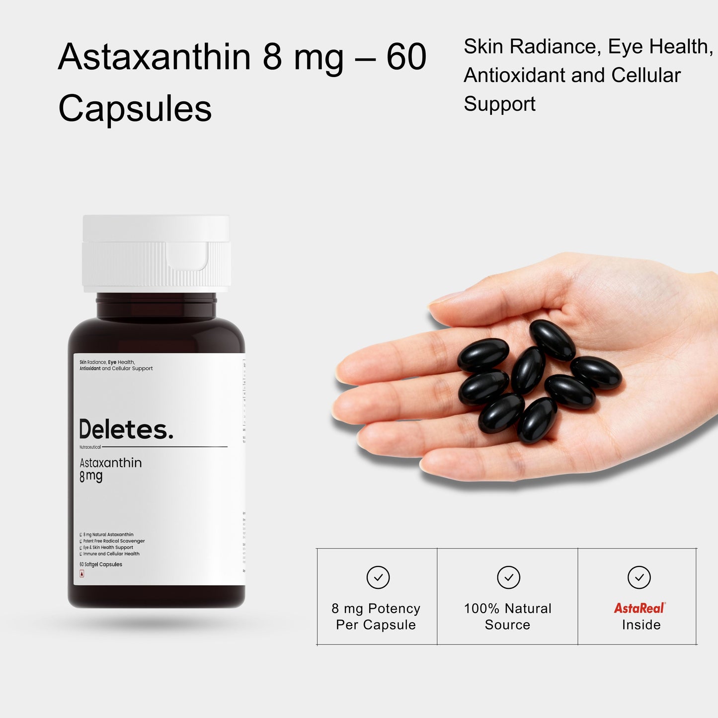 DELETES Astaxanthin 8 mg – Advanced Antioxidant for Skin, Eyes & Immunity (60 Softgels)