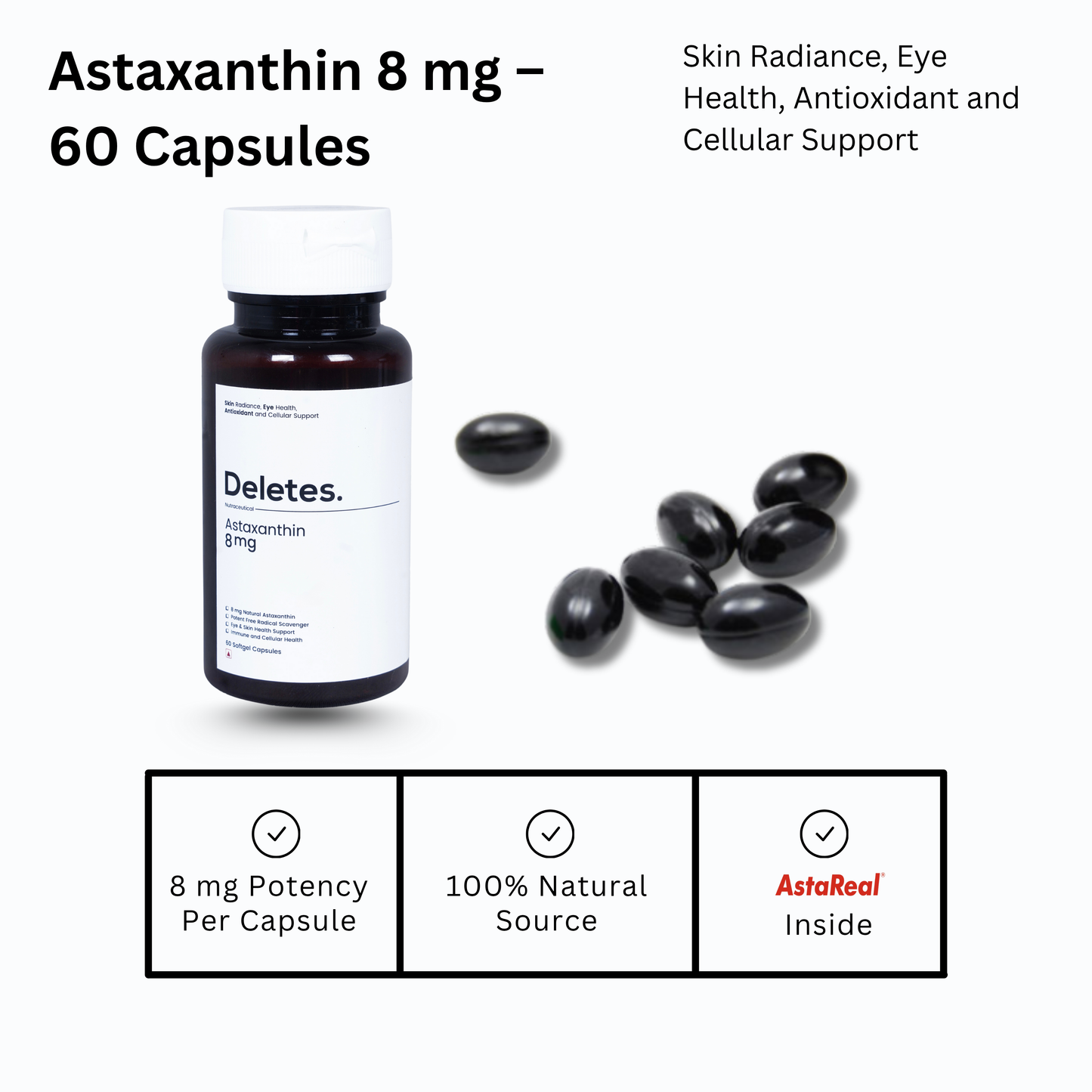 DELETES Astaxanthin 8 mg – Advanced Antioxidant for Skin, Eyes & Immunity (60 Softgels)